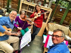 David, Caroline, Shirley and Laurence rehearsing for a Chapel performance